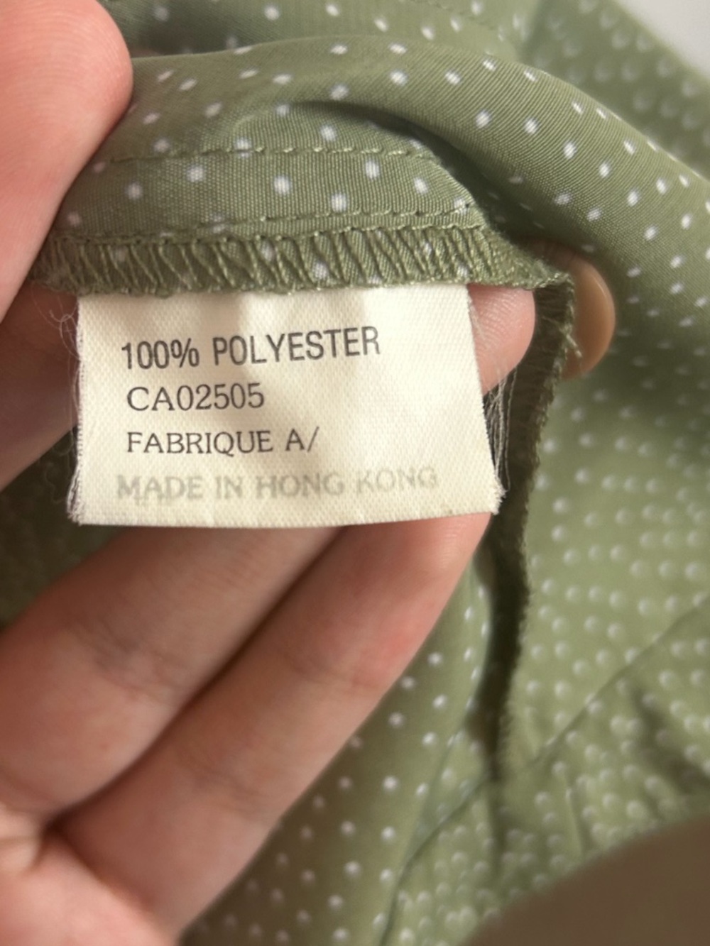 Vintage 90s Olive Green Polka Dot Blouse Office Minimalist Button Top size Small - Picture 11 of 13